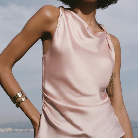 Zara Tops - Zara Draped Satin Effect Top - Light Pink - Small